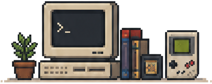 Retro desk with a computer